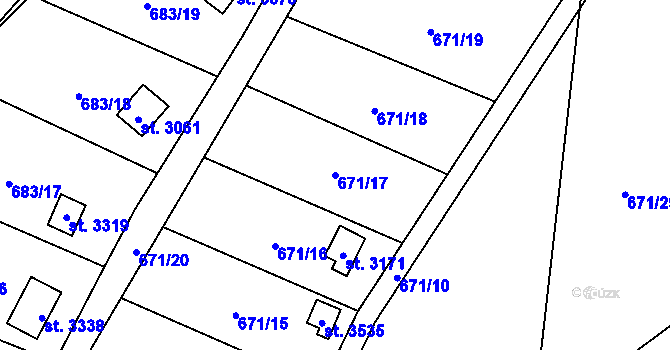 Parcela st. 671/17 v KÚ Blansko, Katastrální mapa
