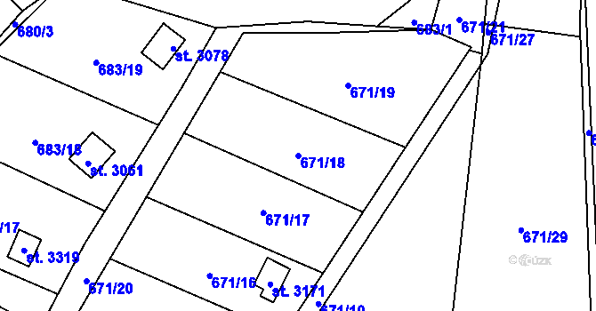 Parcela st. 671/18 v KÚ Blansko, Katastrální mapa