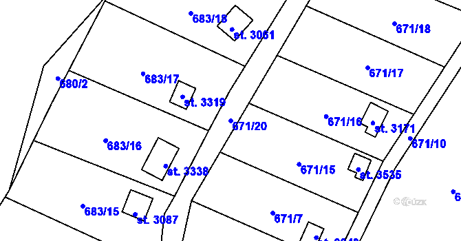 Parcela st. 671/20 v KÚ Blansko, Katastrální mapa