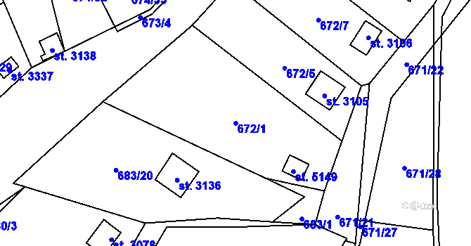 Parcela st. 672/1 v KÚ Blansko, Katastrální mapa