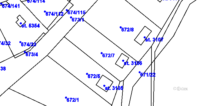 Parcela st. 672/7 v KÚ Blansko, Katastrální mapa