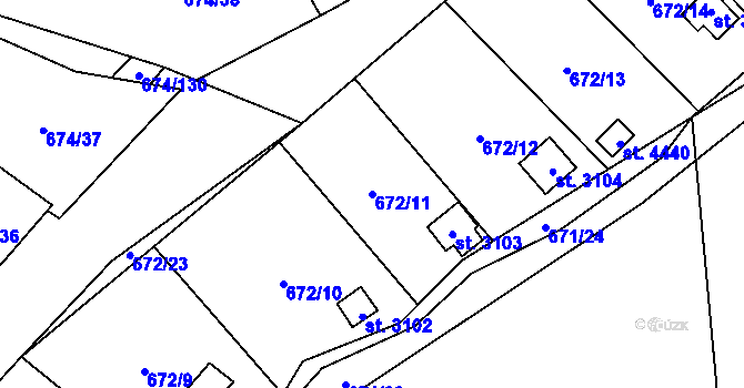 Parcela st. 672/11 v KÚ Blansko, Katastrální mapa