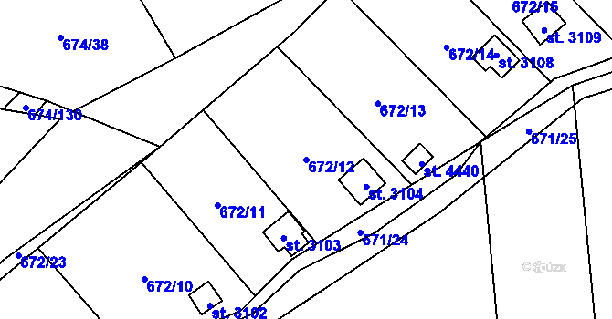 Parcela st. 672/12 v KÚ Blansko, Katastrální mapa
