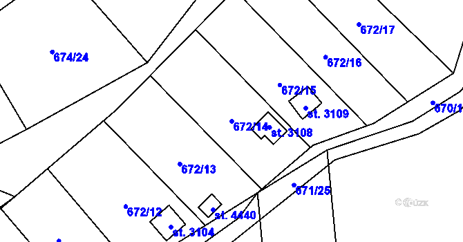 Parcela st. 672/14 v KÚ Blansko, Katastrální mapa