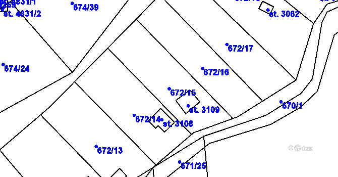 Parcela st. 672/15 v KÚ Blansko, Katastrální mapa