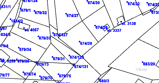 Parcela st. 674/28 v KÚ Blansko, Katastrální mapa