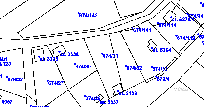 Parcela st. 674/31 v KÚ Blansko, Katastrální mapa