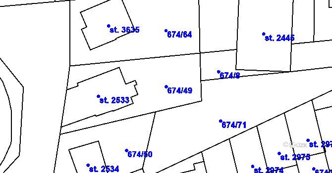 Parcela st. 674/49 v KÚ Blansko, Katastrální mapa