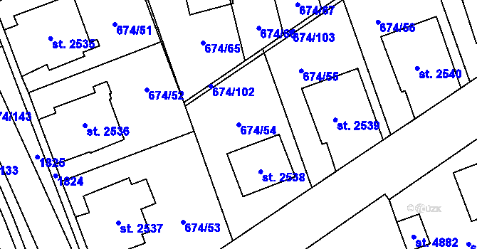 Parcela st. 674/54 v KÚ Blansko, Katastrální mapa