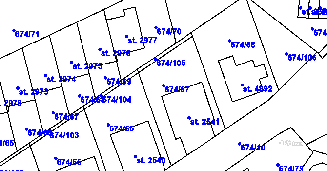 Parcela st. 674/57 v KÚ Blansko, Katastrální mapa