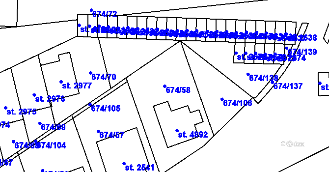 Parcela st. 674/58 v KÚ Blansko, Katastrální mapa
