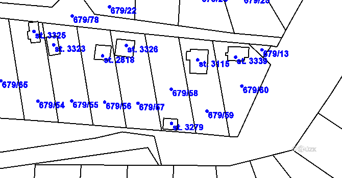 Parcela st. 679/58 v KÚ Blansko, Katastrální mapa