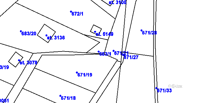 Parcela st. 683/1 v KÚ Blansko, Katastrální mapa