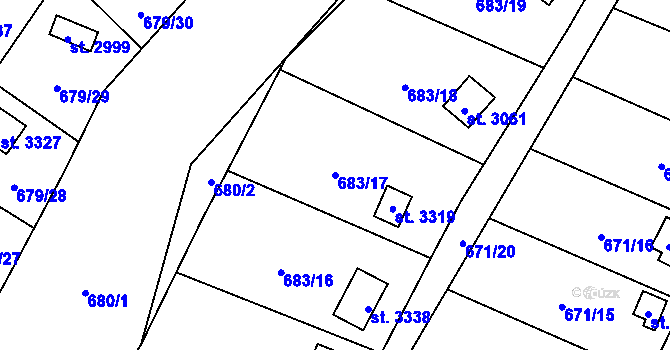 Parcela st. 683/17 v KÚ Blansko, Katastrální mapa