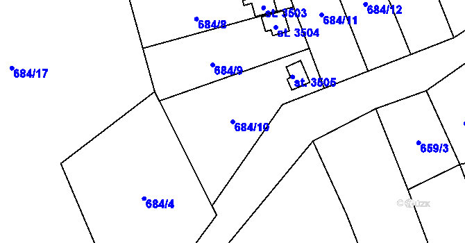 Parcela st. 684/10 v KÚ Blansko, Katastrální mapa