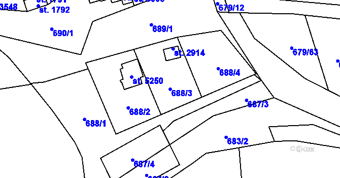 Parcela st. 688/3 v KÚ Blansko, Katastrální mapa