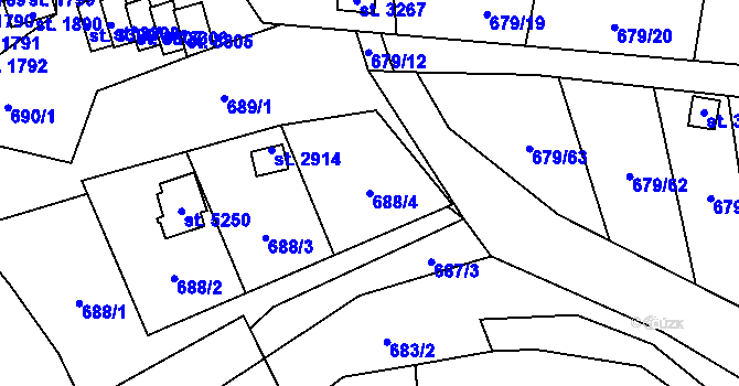 Parcela st. 688/4 v KÚ Blansko, Katastrální mapa