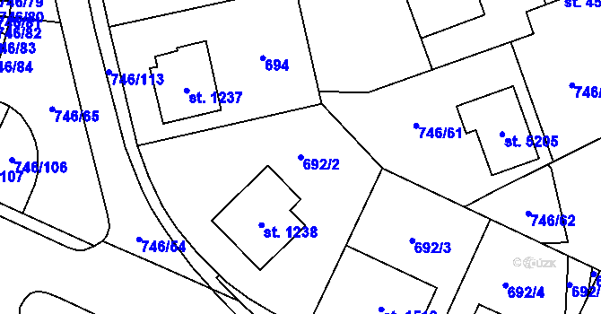 Parcela st. 692/2 v KÚ Blansko, Katastrální mapa