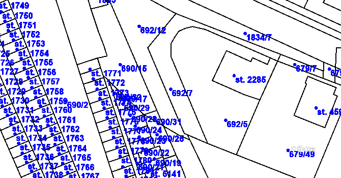Parcela st. 692/7 v KÚ Blansko, Katastrální mapa