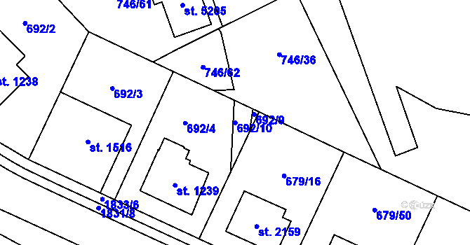 Parcela st. 692/10 v KÚ Blansko, Katastrální mapa