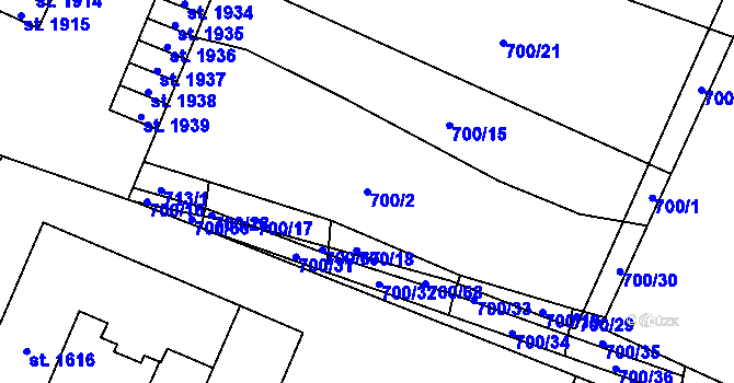 Parcela st. 700/2 v KÚ Blansko, Katastrální mapa