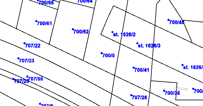 Parcela st. 700/5 v KÚ Blansko, Katastrální mapa