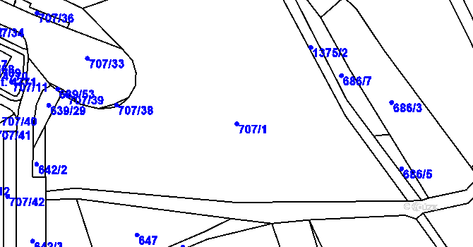 Parcela st. 707/1 v KÚ Blansko, Katastrální mapa