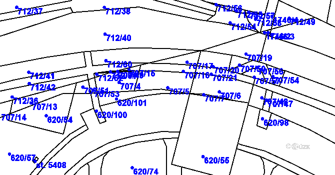 Parcela st. 707/5 v KÚ Blansko, Katastrální mapa
