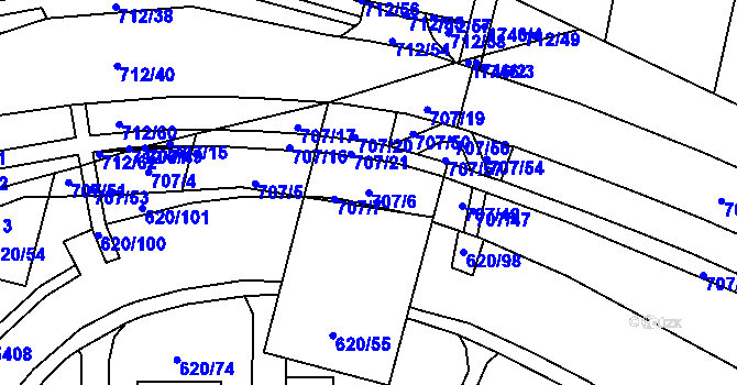 Parcela st. 707/6 v KÚ Blansko, Katastrální mapa