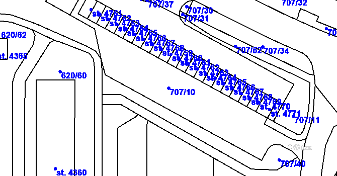 Parcela st. 707/10 v KÚ Blansko, Katastrální mapa