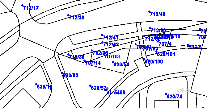 Parcela st. 707/13 v KÚ Blansko, Katastrální mapa