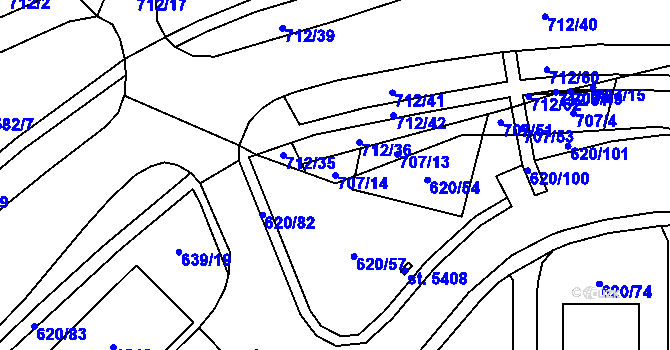 Parcela st. 707/14 v KÚ Blansko, Katastrální mapa
