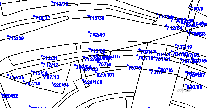 Parcela st. 707/15 v KÚ Blansko, Katastrální mapa