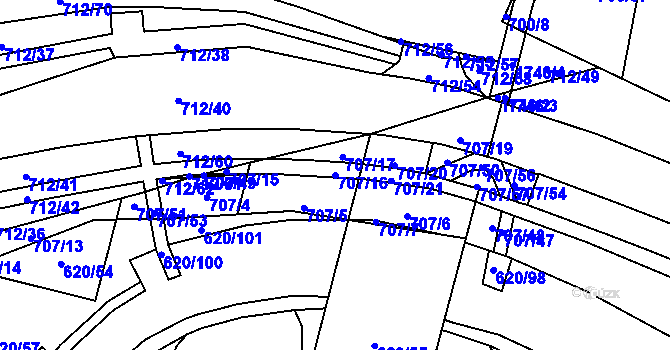 Parcela st. 707/16 v KÚ Blansko, Katastrální mapa