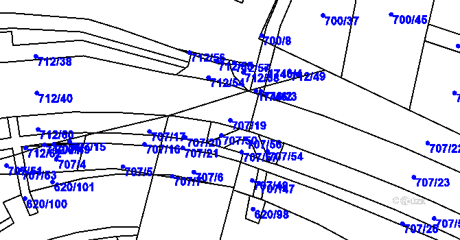Parcela st. 707/19 v KÚ Blansko, Katastrální mapa