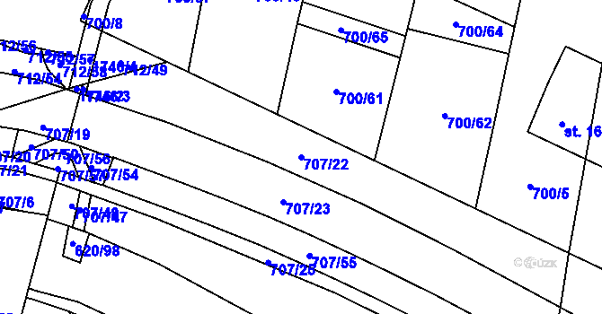 Parcela st. 707/22 v KÚ Blansko, Katastrální mapa