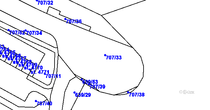 Parcela st. 707/33 v KÚ Blansko, Katastrální mapa