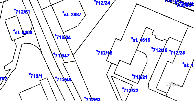 Parcela st. 712/16 v KÚ Blansko, Katastrální mapa