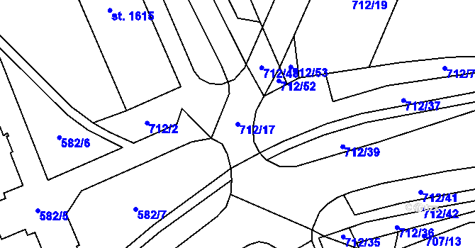 Parcela st. 712/17 v KÚ Blansko, Katastrální mapa