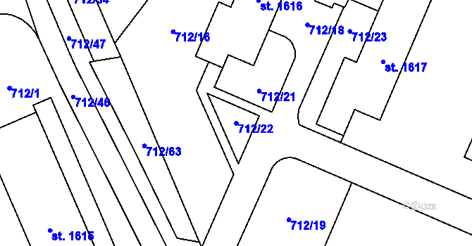 Parcela st. 712/22 v KÚ Blansko, Katastrální mapa
