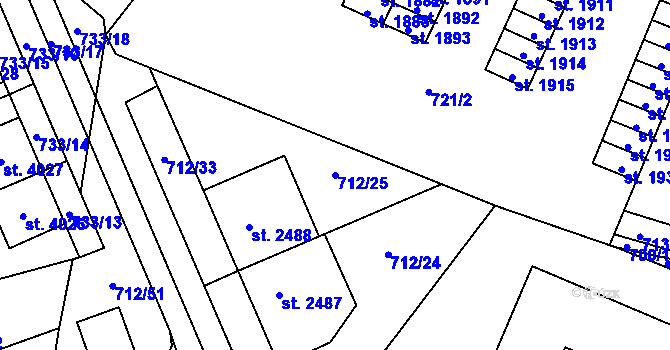 Parcela st. 712/25 v KÚ Blansko, Katastrální mapa