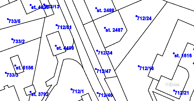 Parcela st. 712/34 v KÚ Blansko, Katastrální mapa