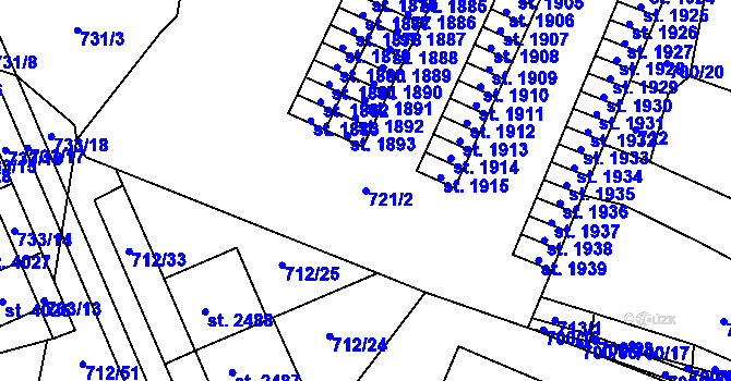 Parcela st. 721/2 v KÚ Blansko, Katastrální mapa