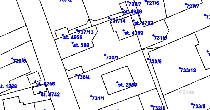 Parcela st. 730/1 v KÚ Blansko, Katastrální mapa