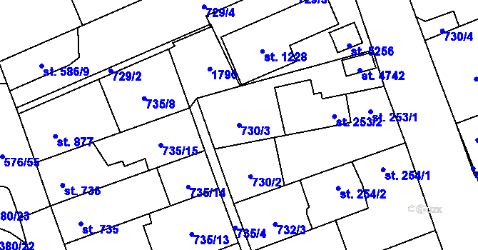 Parcela st. 730/3 v KÚ Blansko, Katastrální mapa
