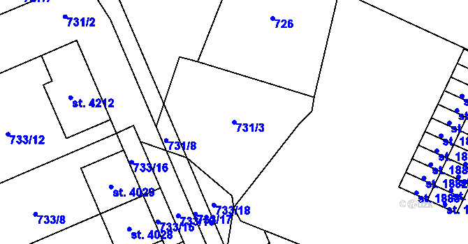 Parcela st. 731/3 v KÚ Blansko, Katastrální mapa