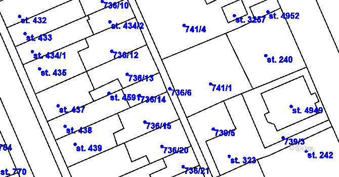 Parcela st. 736/6 v KÚ Blansko, Katastrální mapa