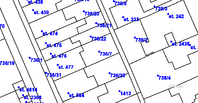 Parcela st. 736/7 v KÚ Blansko, Katastrální mapa