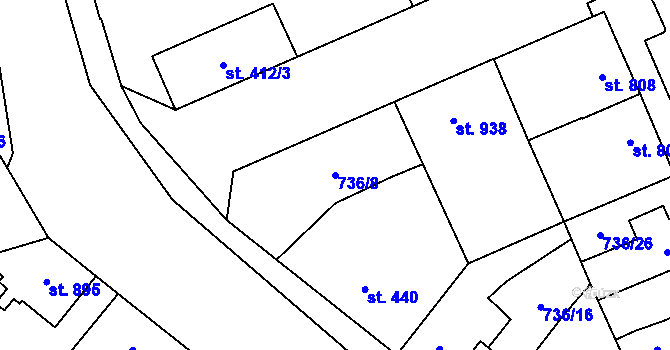 Parcela st. 736/8 v KÚ Blansko, Katastrální mapa