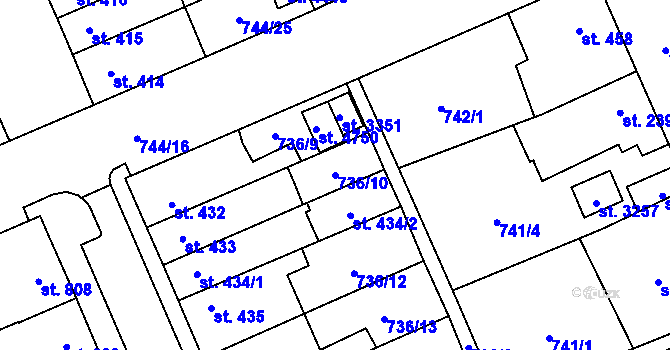 Parcela st. 736/10 v KÚ Blansko, Katastrální mapa